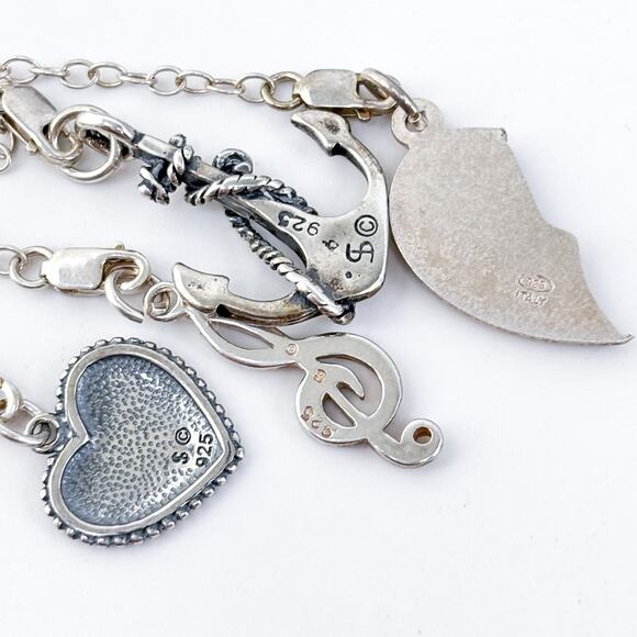 Vintage NIB Italy Sterling Silver 925 Charm Necklace Anchor Heart Moon 17” - Picture 4 of 10